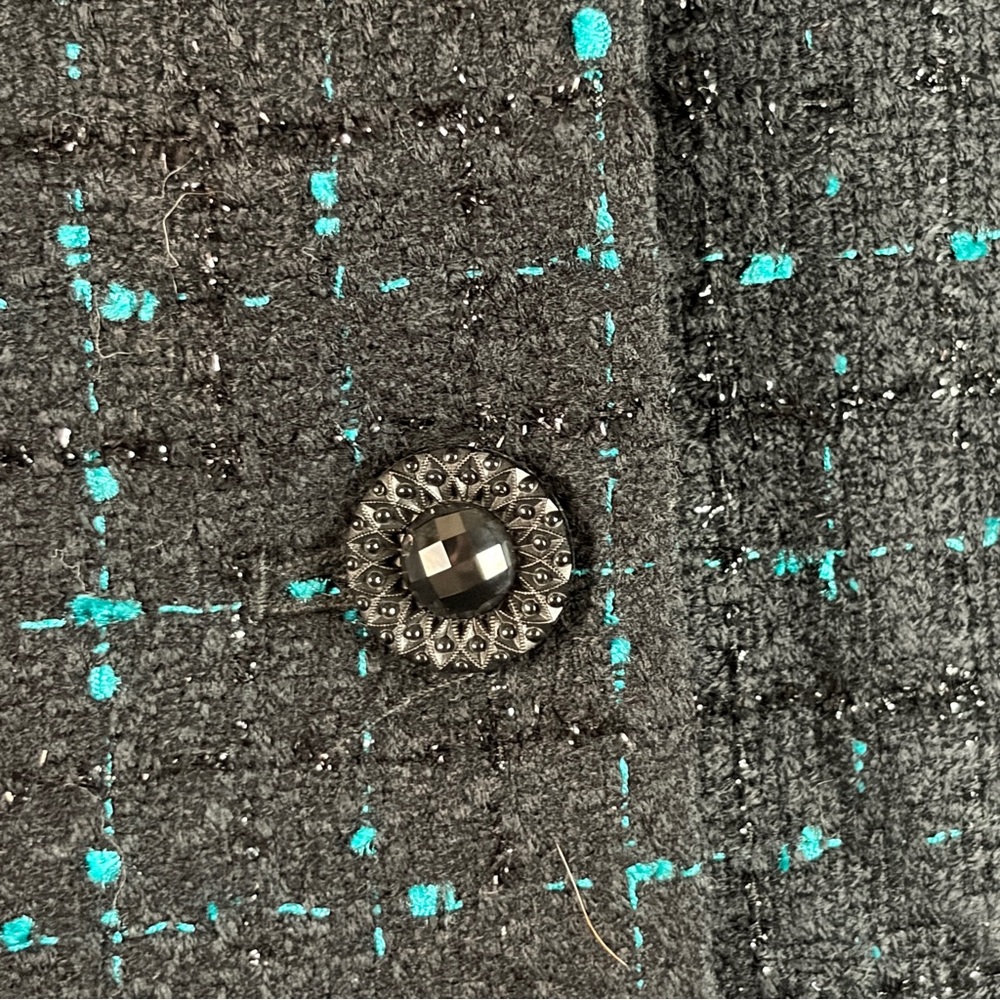CHADWICK’S Vintage Woven Tweed Black & Teal Blazer and Skirt Set - Picture 8 of 16